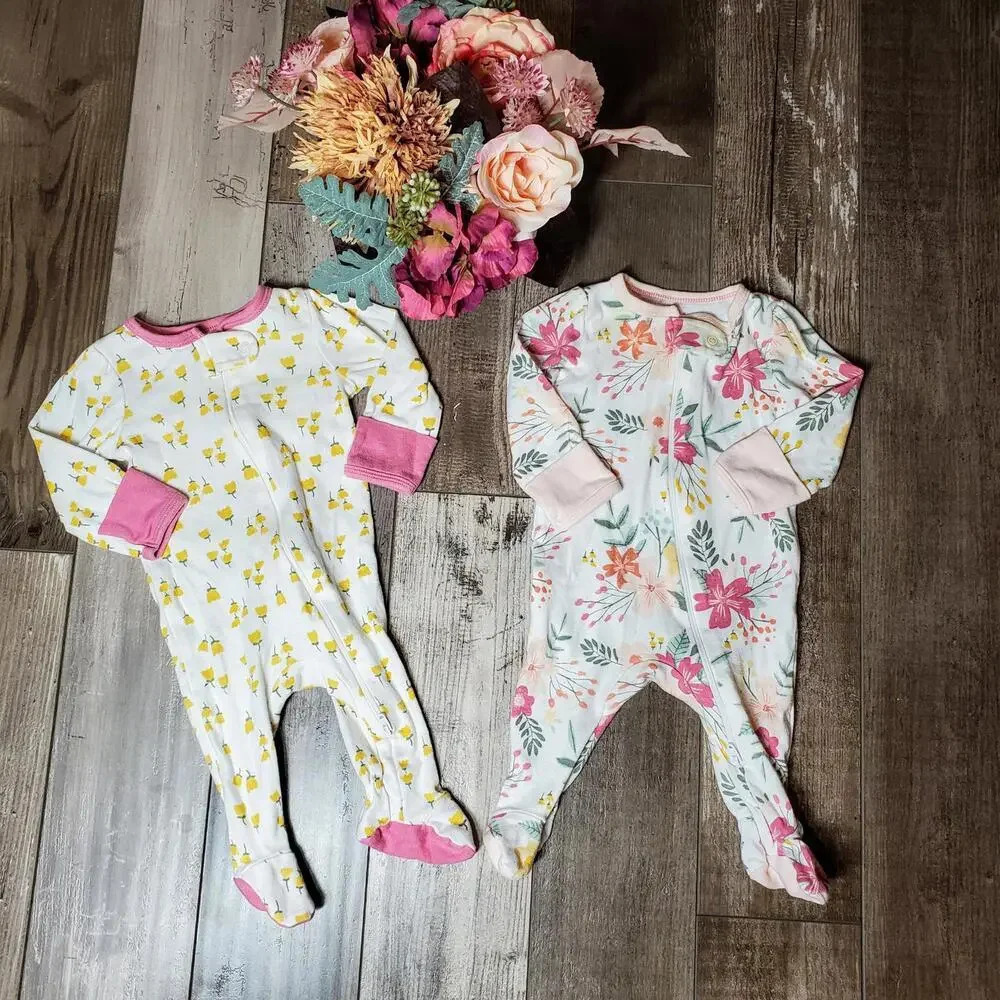 Cloud Island Baby Girls Floral Cotton Bodysuit Sleeper PJs Bundle Size 0-3M